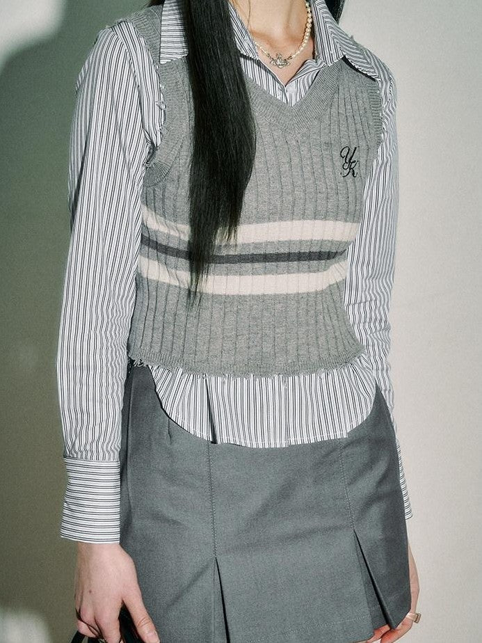 YUKAHOUSE Gray V-neck Knitted Sweater Vest Slimming Women's Viscose Tank Tops