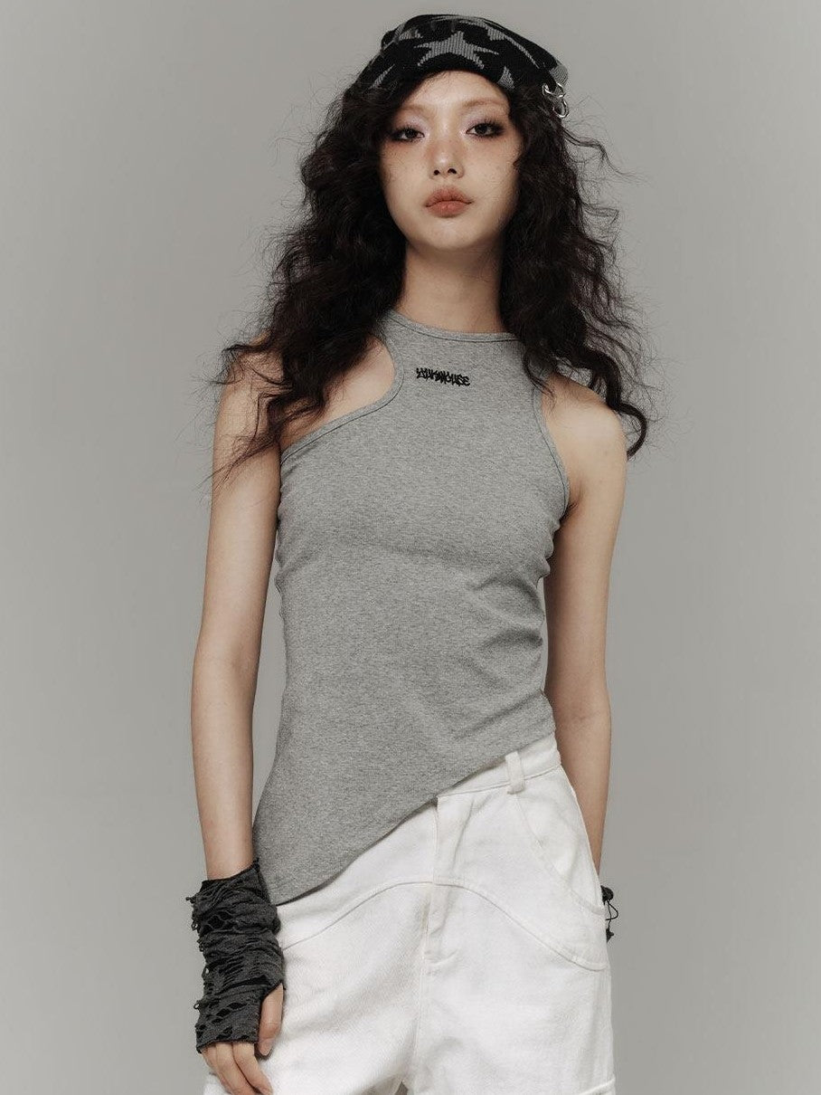 YUKAHOUSE Grey Lightweight Slim Fit Racerback Women's Cotton Spandex Blend Halter Tops