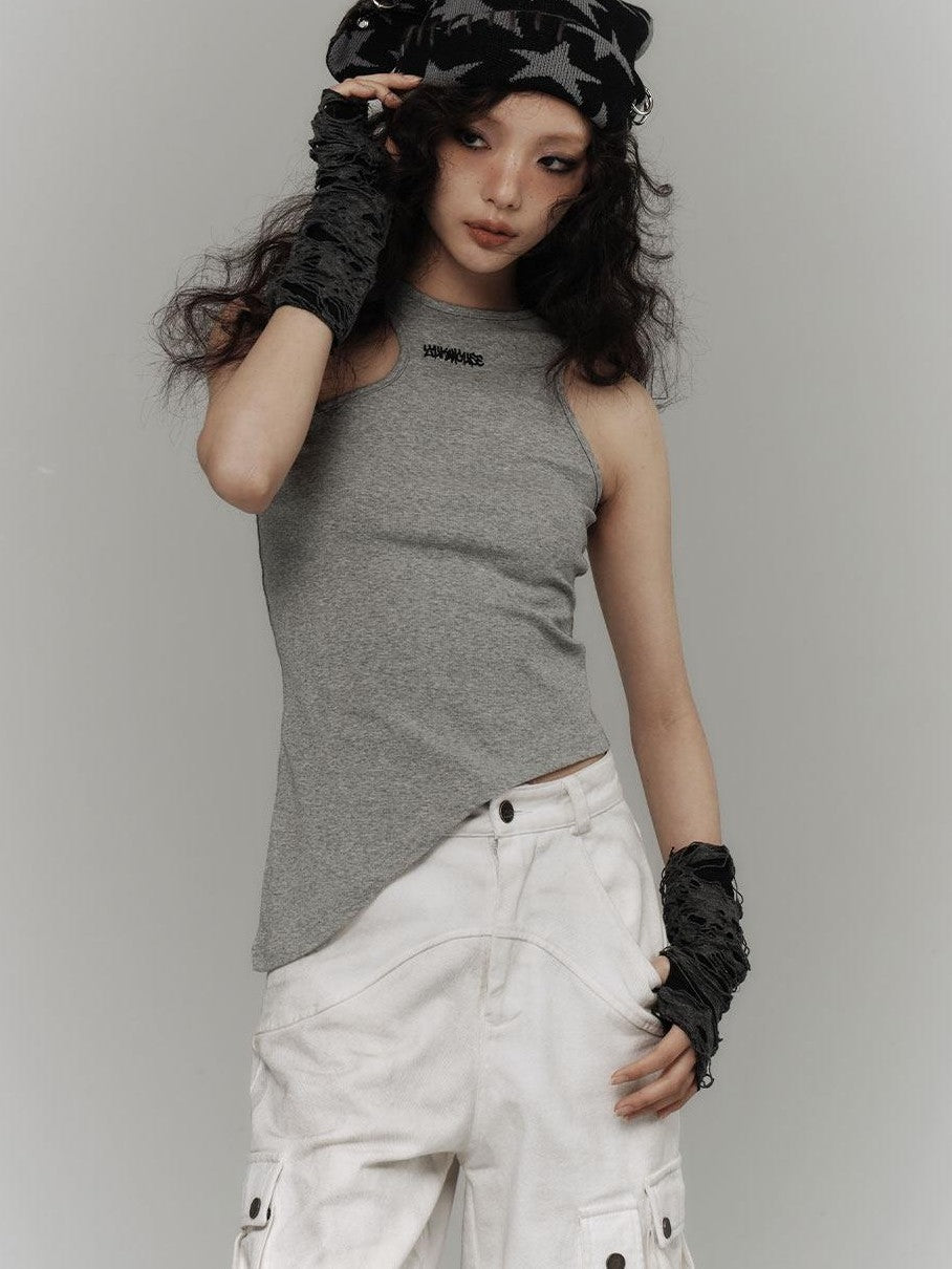 YUKAHOUSE Grey Lightweight Slim Fit Racerback Women's Cotton Spandex Blend Halter Tops