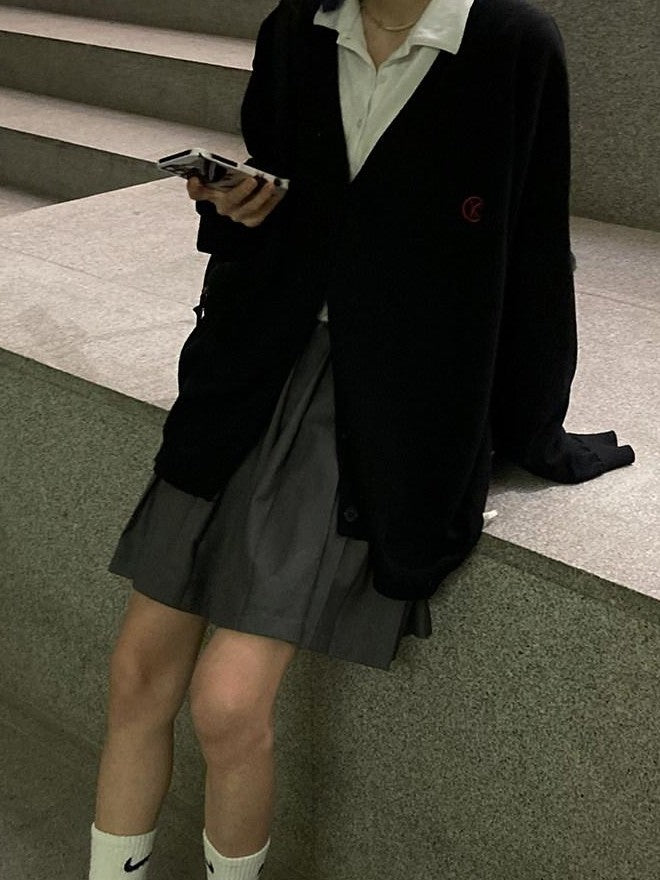 YUKAHOUSE Grey Minimalist Japanese College Retro High Waist A Line Women's Pleated Skirts