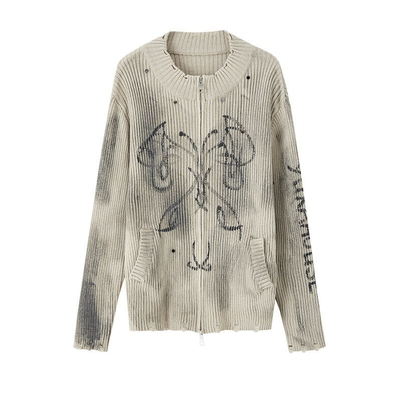 YUKAHOUSE_Khaki_Distressed_Oversized_Knit_Women's_Acrylic_Nylon_Blend_Cardigans_835955334066_MISSTT