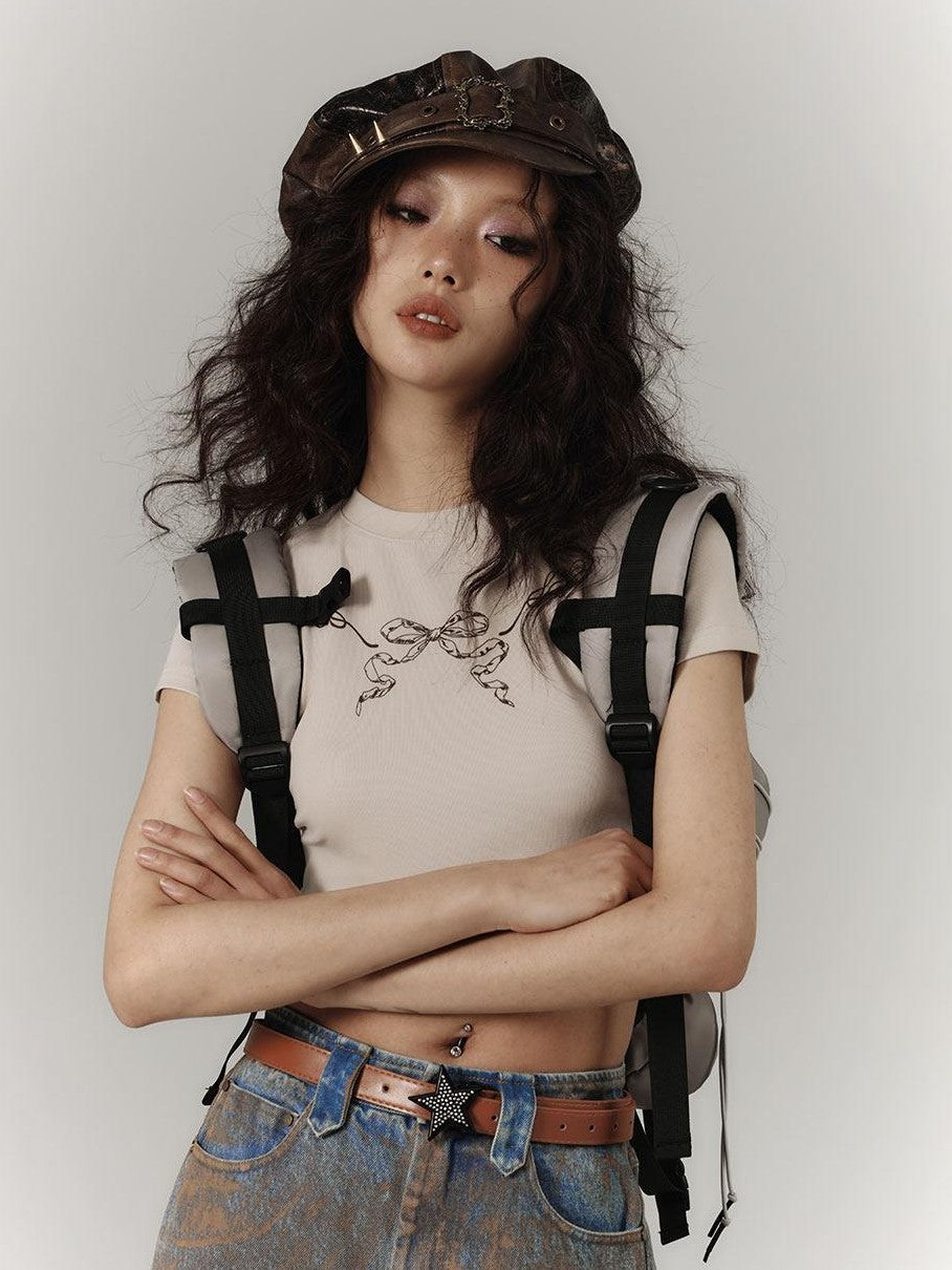 YUKAHOUSE Khaki Slim Fit American Style Short Women's Cotton Blend Crop Tops