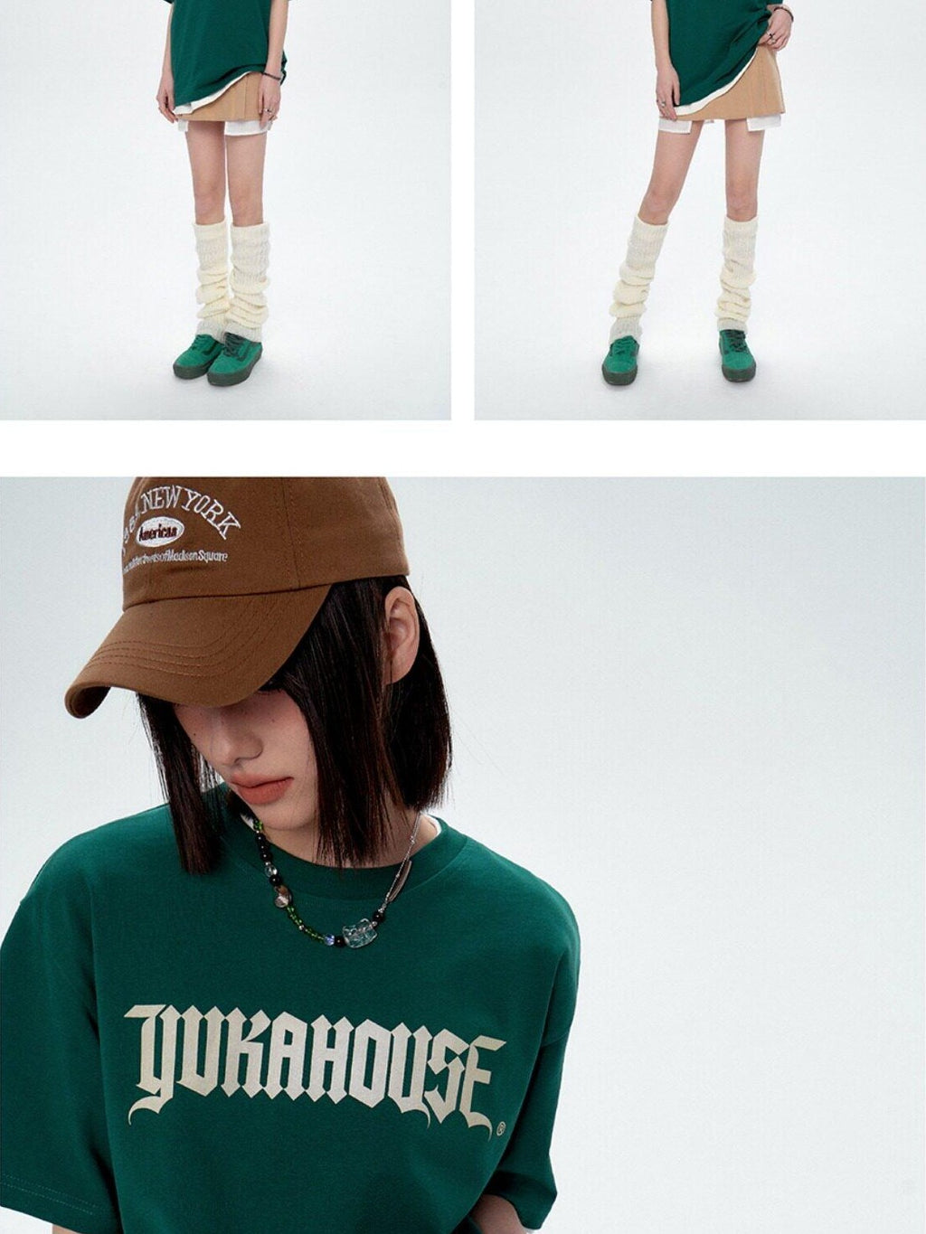 YUKAHOUSE Logo Print Loose Fit Round Neck Women's Combed Cotton Short Sleeve T-shirts