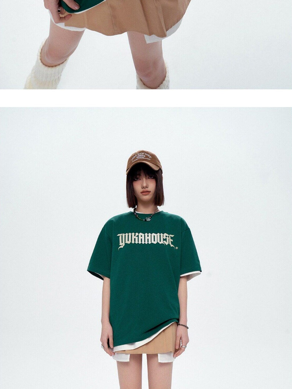 YUKAHOUSE Logo Print Loose Fit Round Neck Women's Combed Cotton Short Sleeve T-shirts