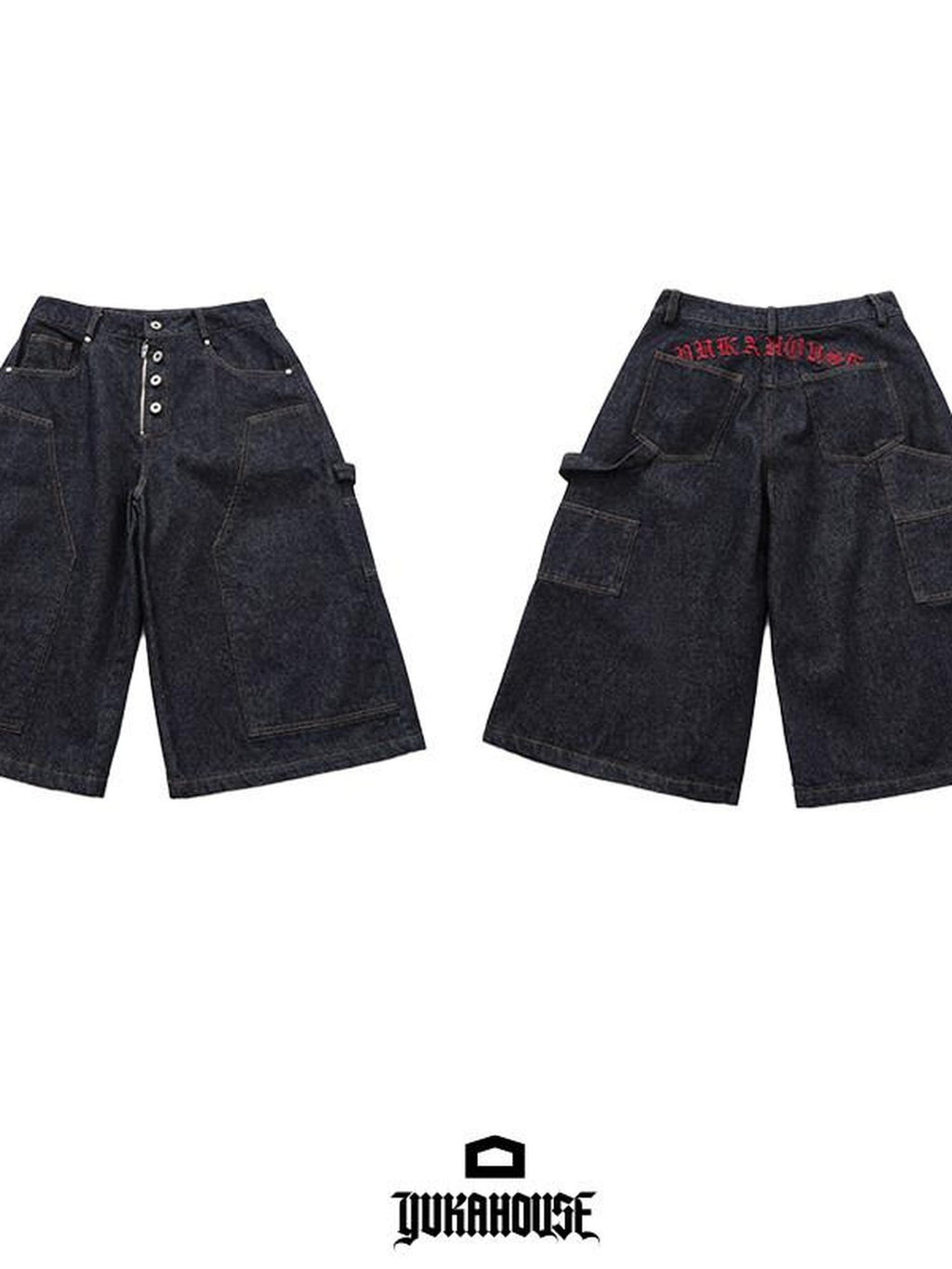 YUKAHOUSE Machine Embroidered Street Workwear Loose Women's Cotton Blend Denim Shorts