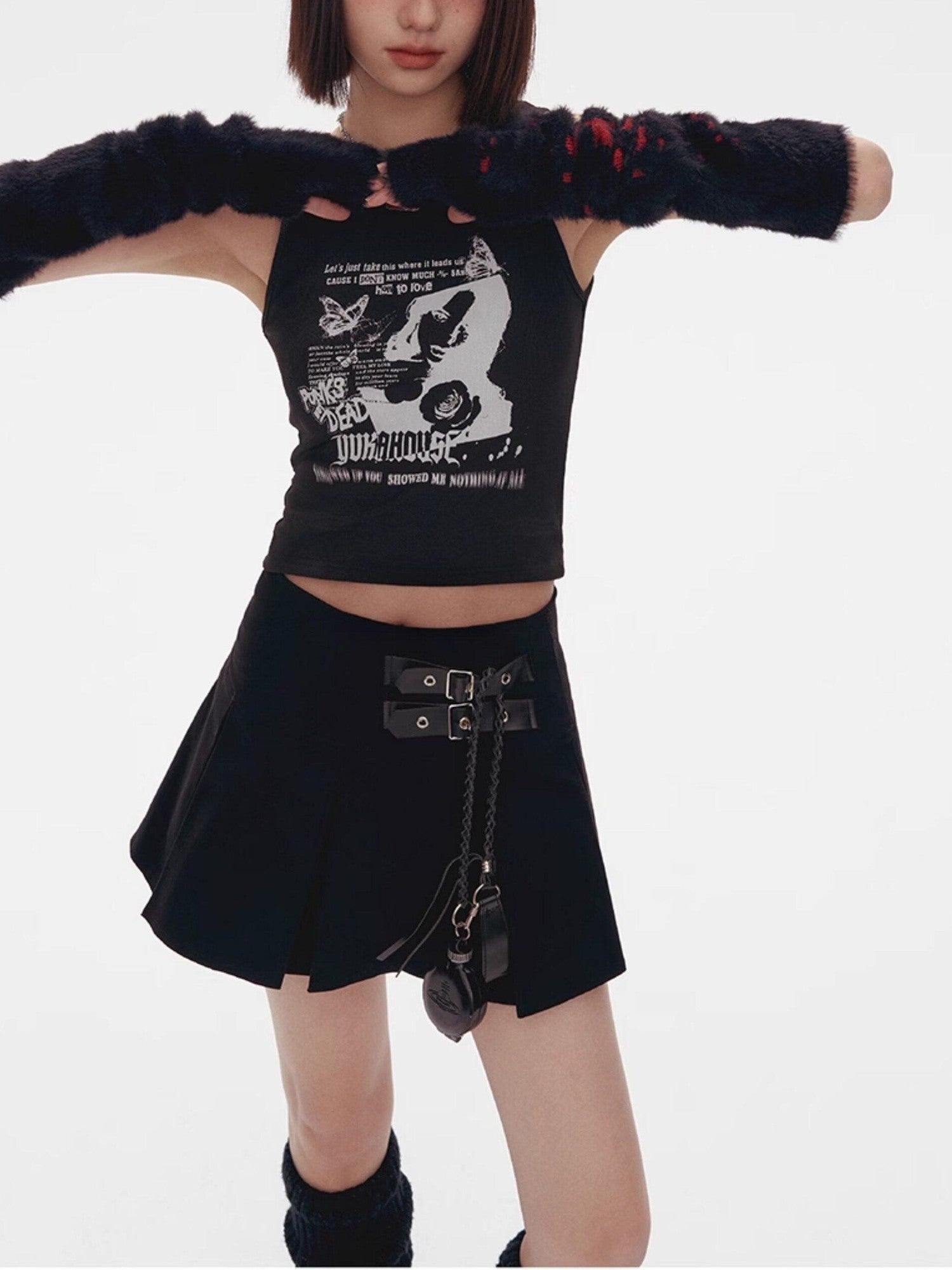 YUKAHOUSE Off Shoulder Punk Print Cropped Slim Women's Cotton Tank Tops