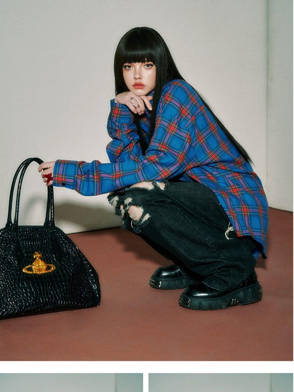 YUKAHOUSE Pink Blue Plaid Oversized Long Sleeve Women's Cotton Shirt Jackets