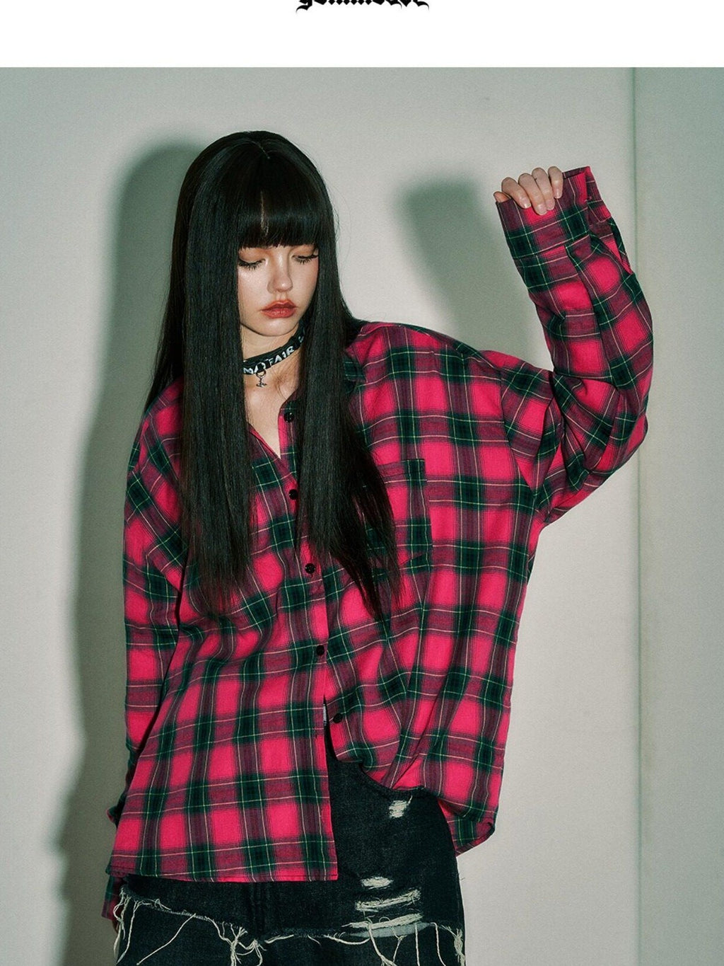 YUKAHOUSE Pink Blue Plaid Oversized Long Sleeve Women's Cotton Shirt Jackets