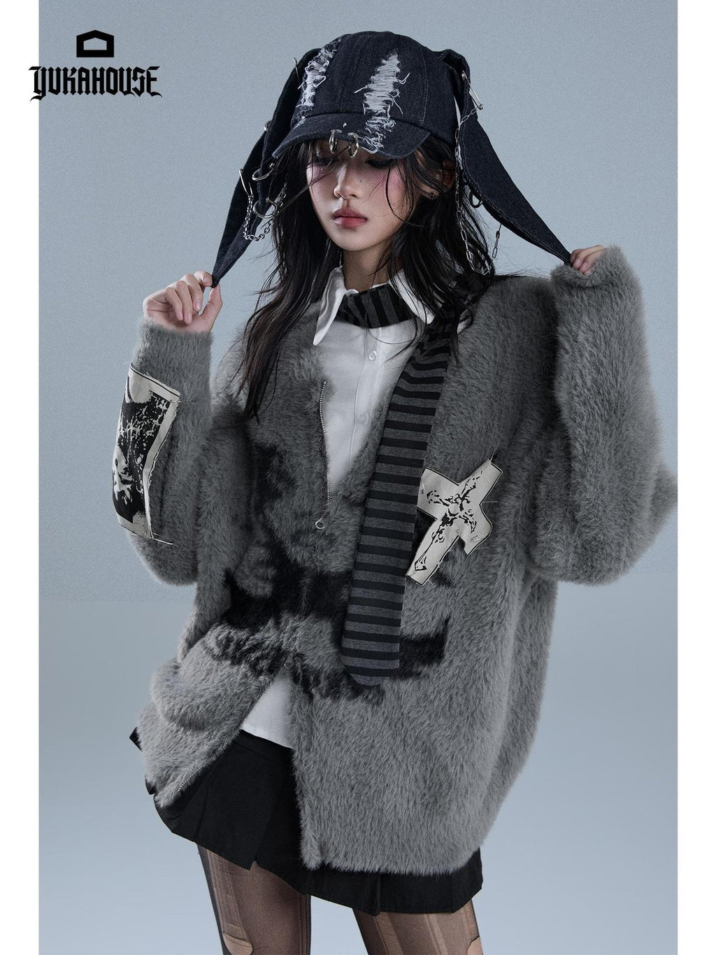 YUKAHOUSE Printed Patchwork Loose Fit Women's Knit Cardigans