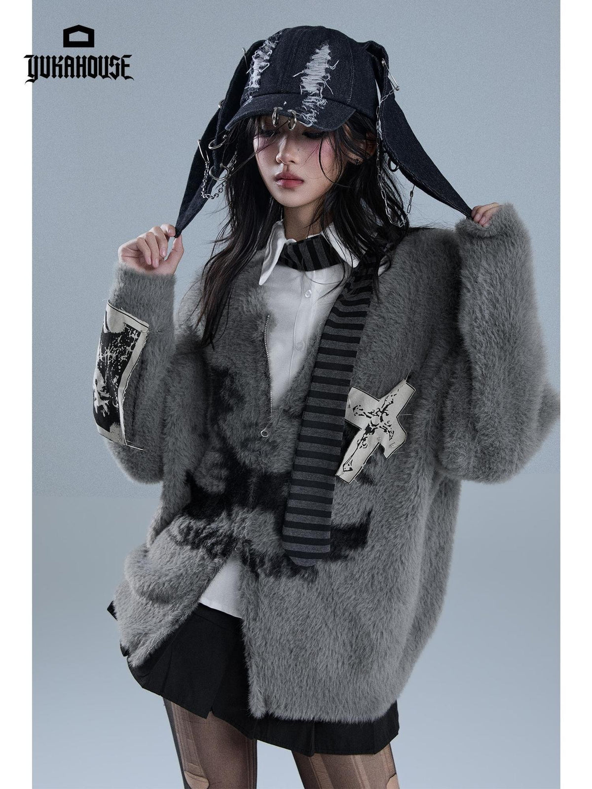 YUKAHOUSE Printed Patchwork Loose Fit Women's Knit Cardigans