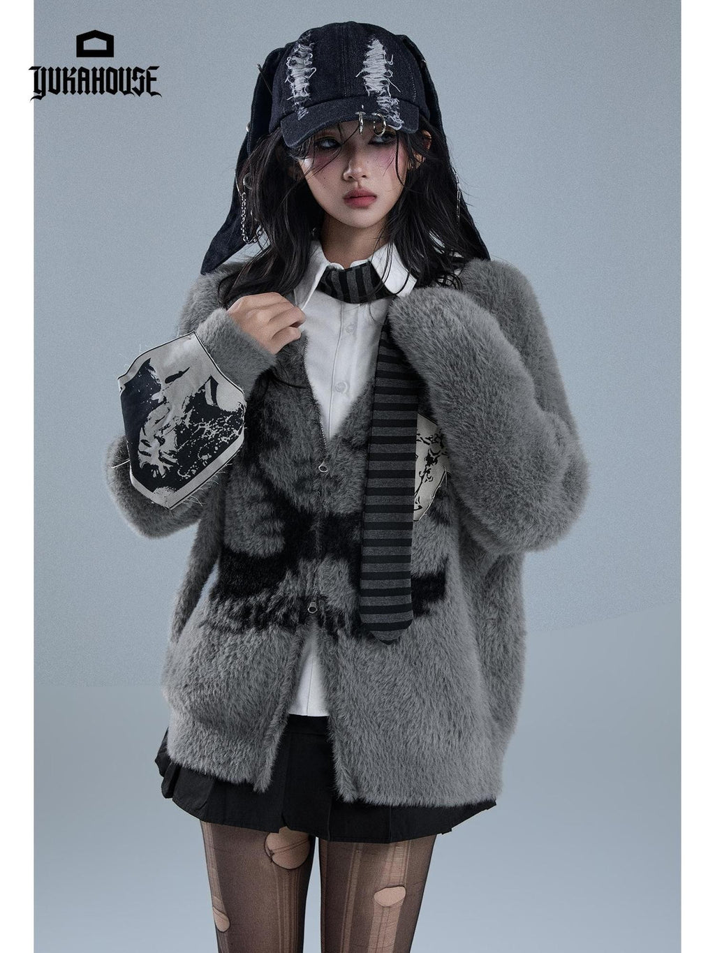 YUKAHOUSE Printed Patchwork Loose Fit Women's Knit Cardigans