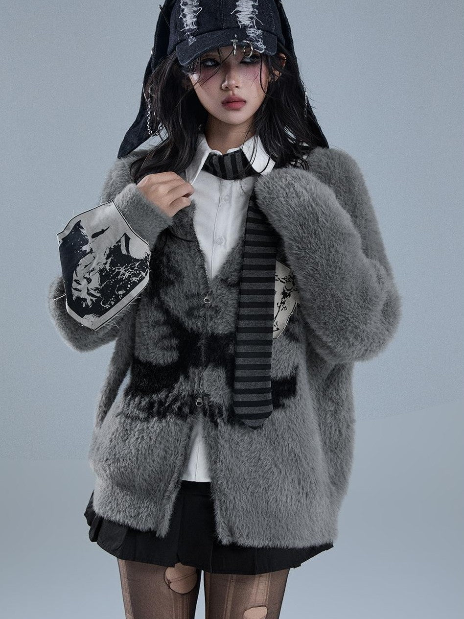 YUKAHOUSE Printed Patchwork Loose Fit Women's Knit Cardigans