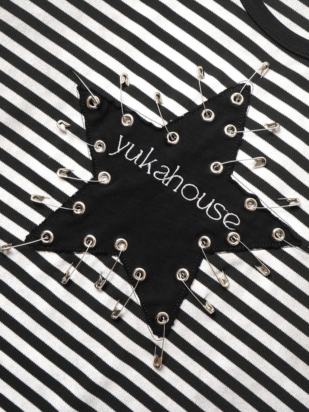 YUKAHOUSE Punk Pin Embroidered Striped Loose Fit Women's Poly Cotton Long Sleeve T-shirts