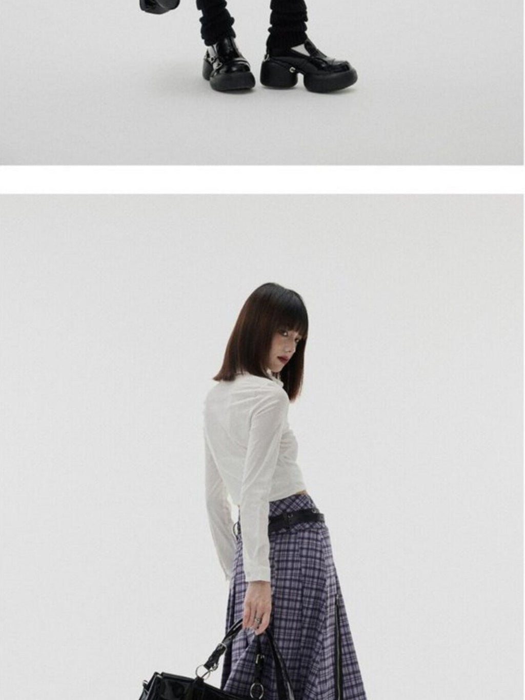YUKAHOUSE Purple Plaid High Waist A Line Zipper Women's Acrylic Blend Midi Skirts