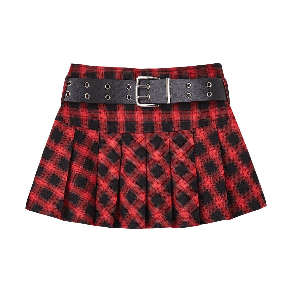 YUKAHOUSE_Red_Black_Plaid_Pleated_Mid_Waist_Women's_Cotton_A-line_Skirts_712403209973_MISSTT