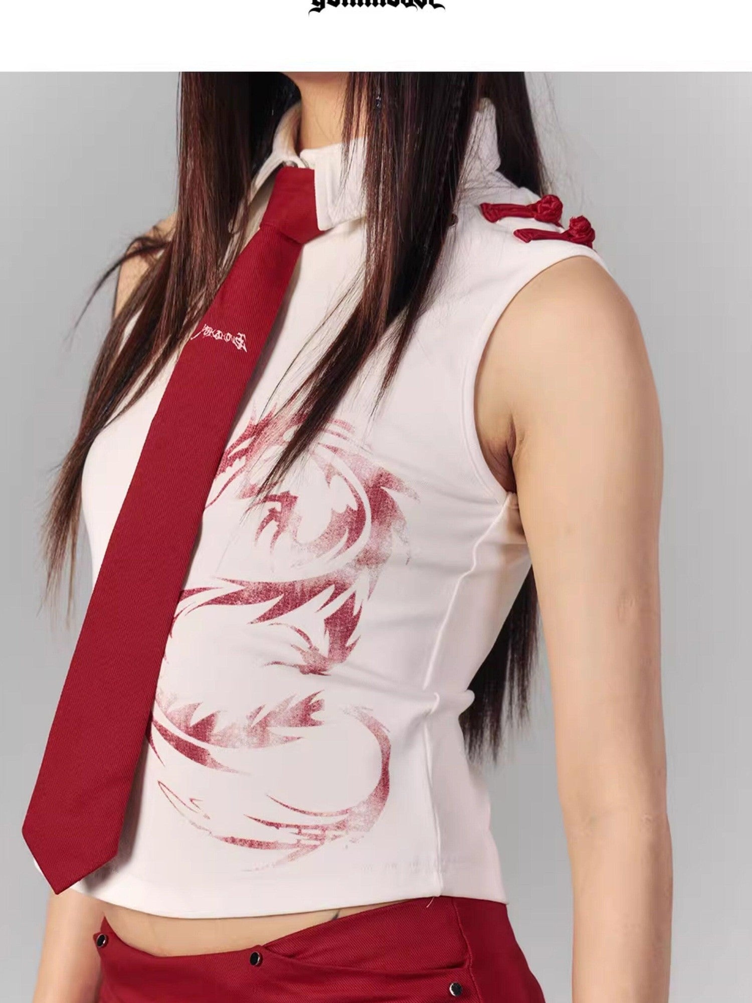 YUKAHOUSE Red Tie Free Jk Academy Preppy American Easy Wear Women's Shirts