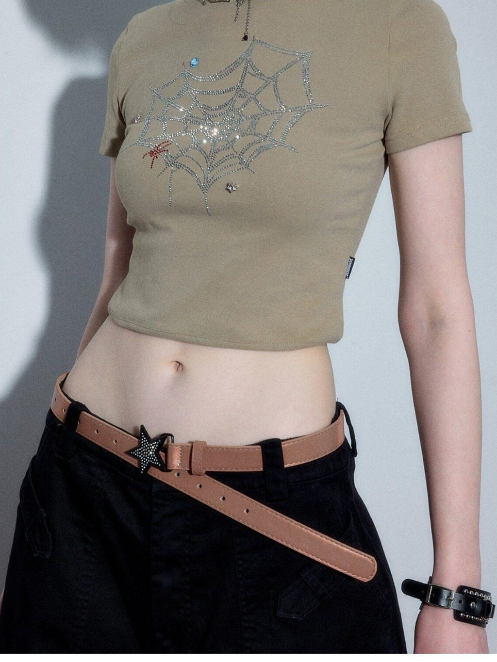 YUKAHOUSE Rhinestone Skull Print Women's Cotton Stretch Short Sleeve T-shirts
