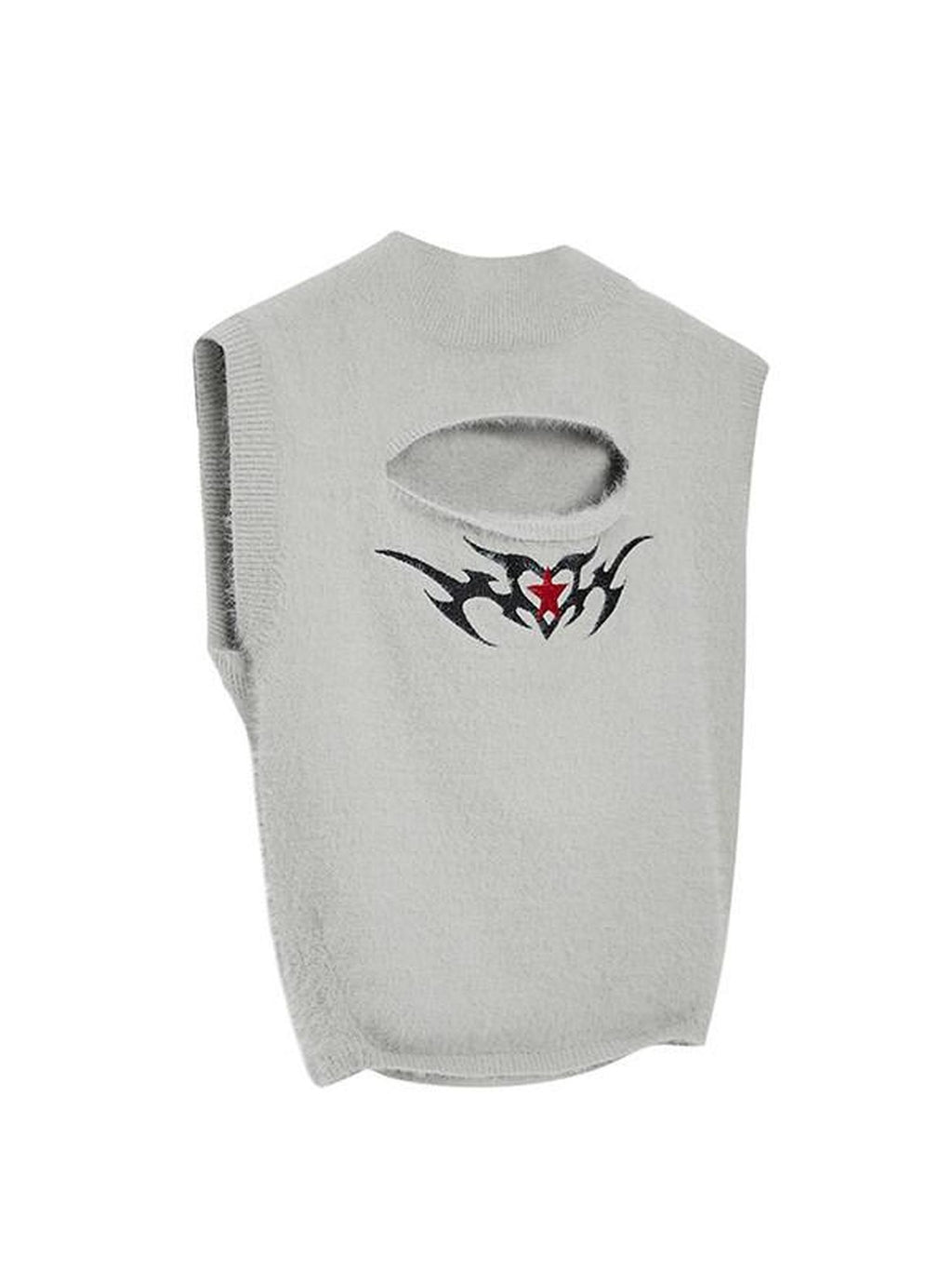 YUKAHOUSE Shoulder Cutout Star Embroidery Abstract Print Women's Mink Knit Tank Tops