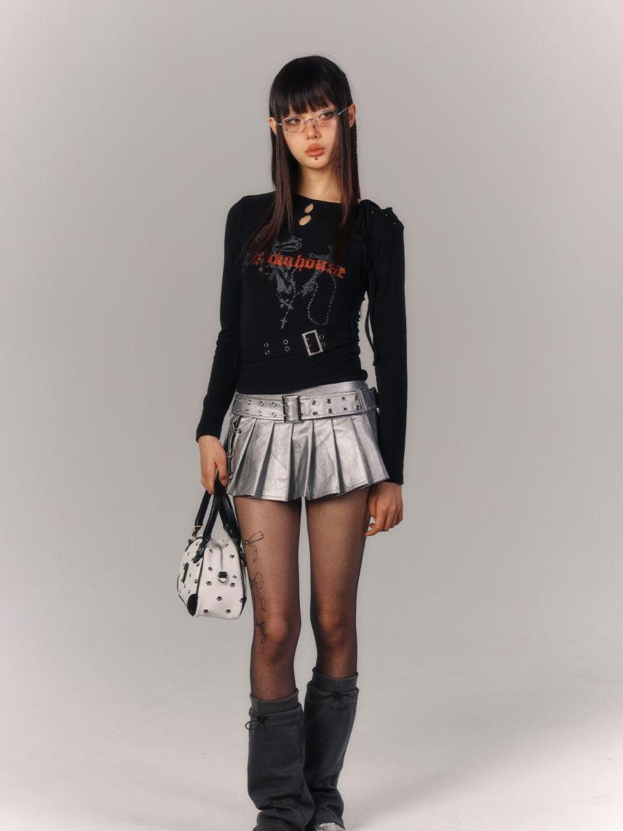 YUKAHOUSE Silver Metallic Glossy A Line Slimming Ultra Short Women's Pu Mini Skirts