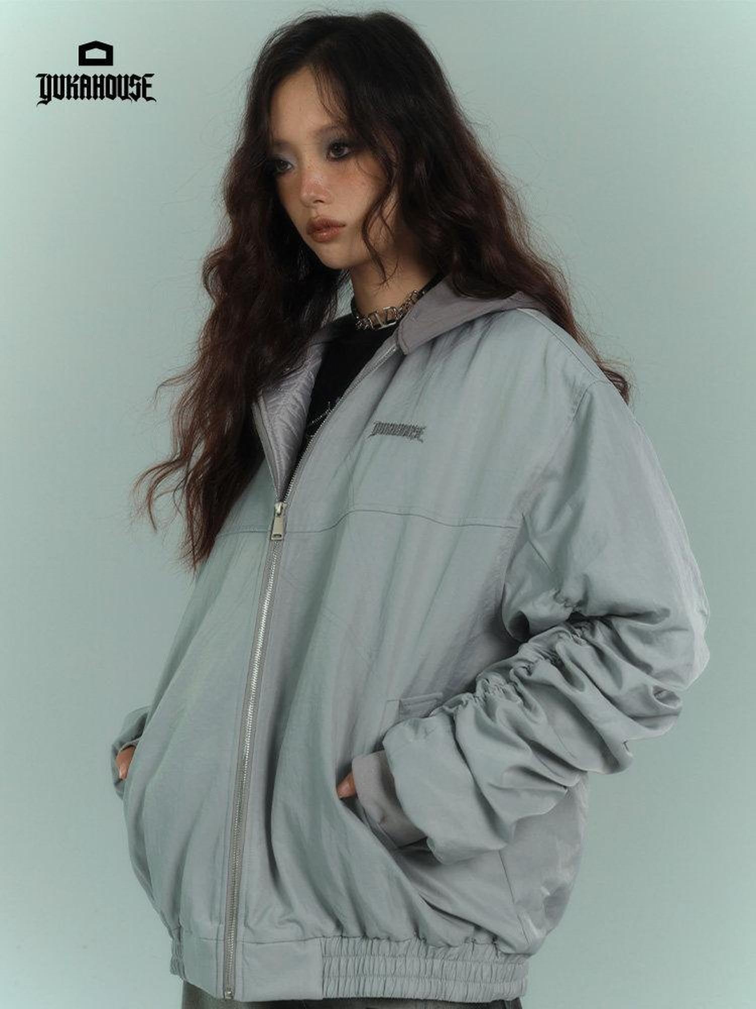 YUKAHOUSE Skull Star Hooded Zipper Padded Women's Bomber Baseball Jackets