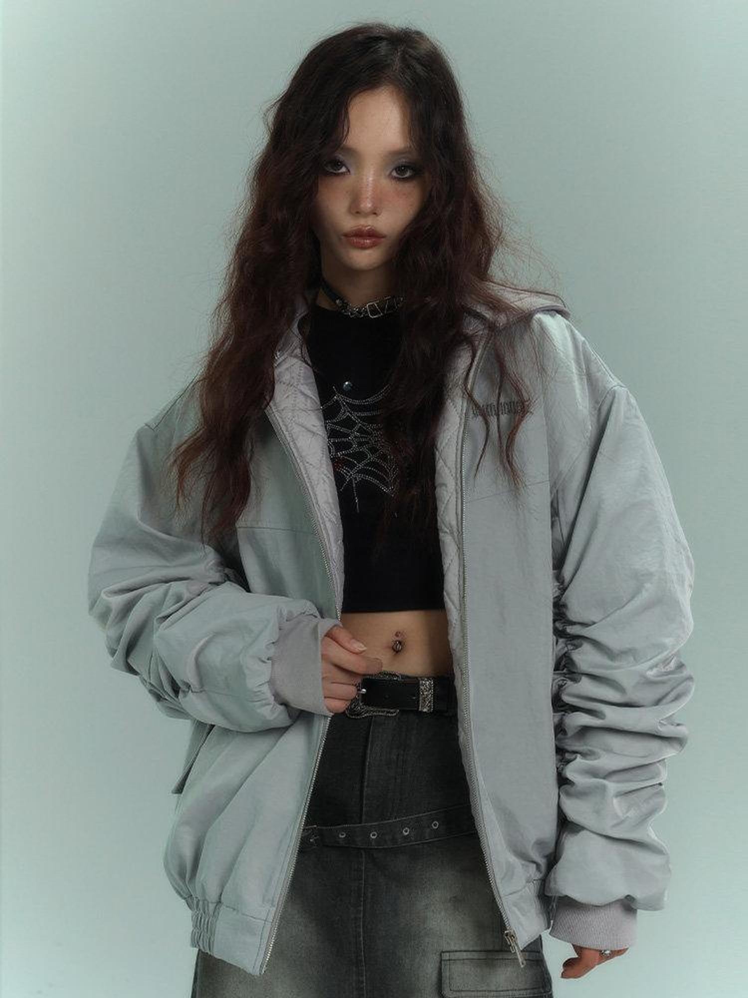 YUKAHOUSE Skull Star Hooded Zipper Padded Women's Bomber Baseball Jackets