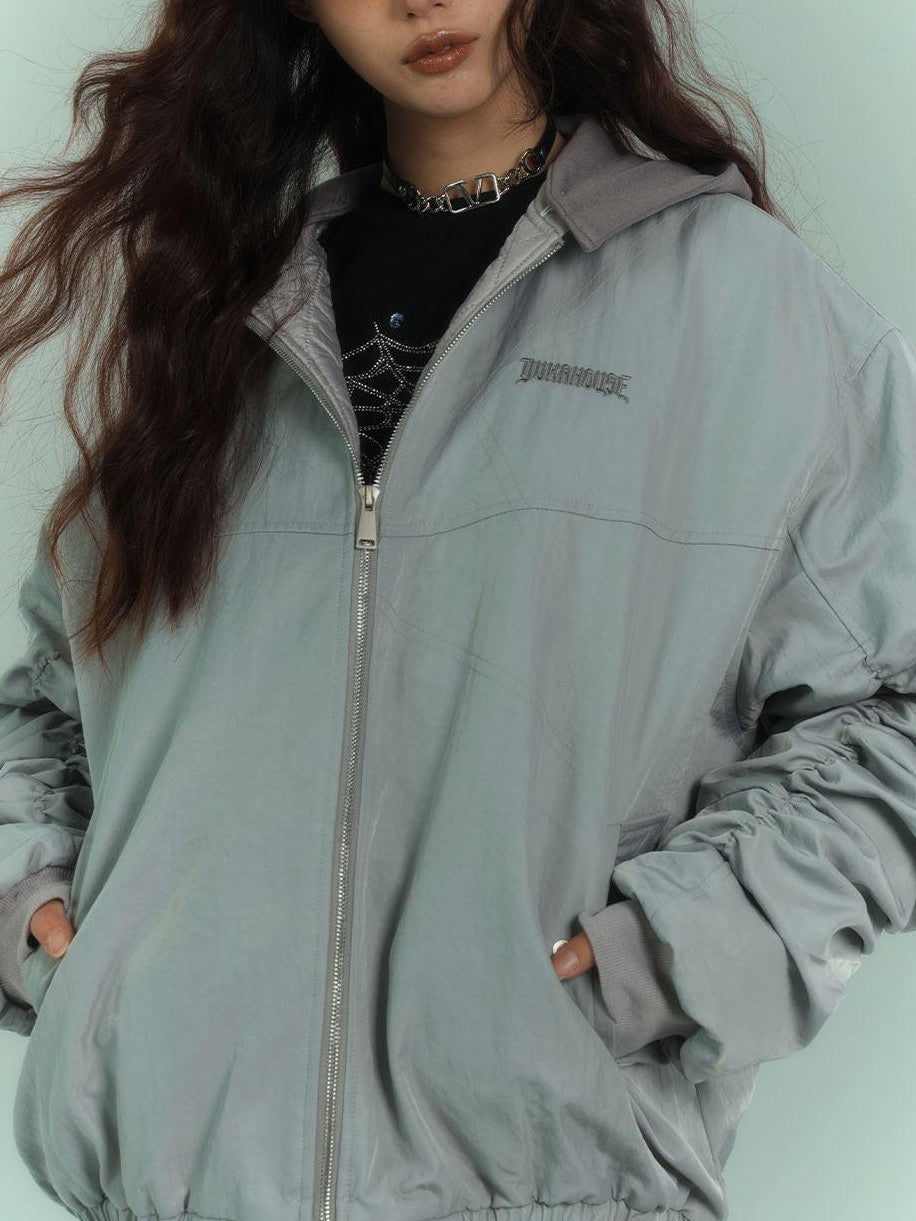 YUKAHOUSE Skull Star Hooded Zipper Padded Women's Bomber Baseball Jackets