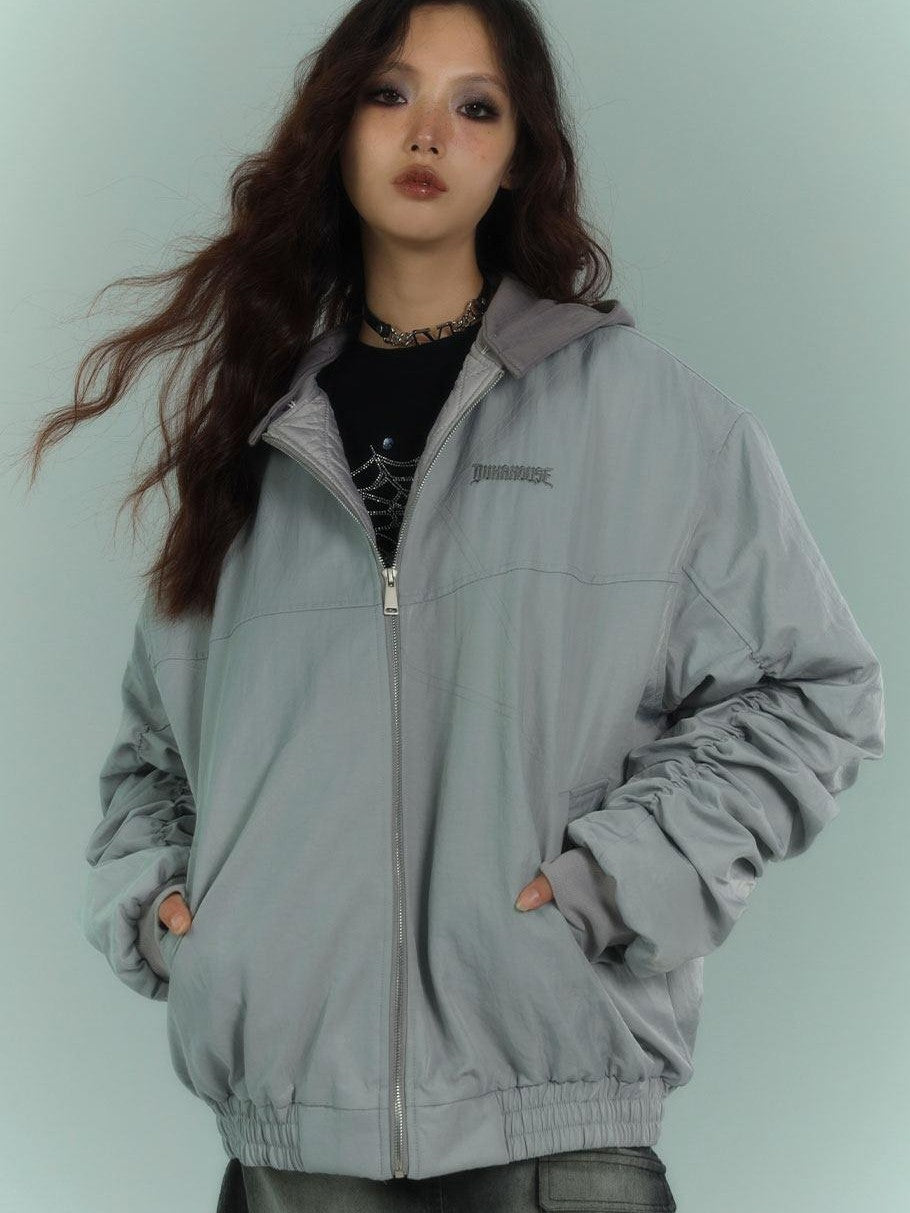 YUKAHOUSE Skull Star Hooded Zipper Padded Women's Bomber Baseball Jackets