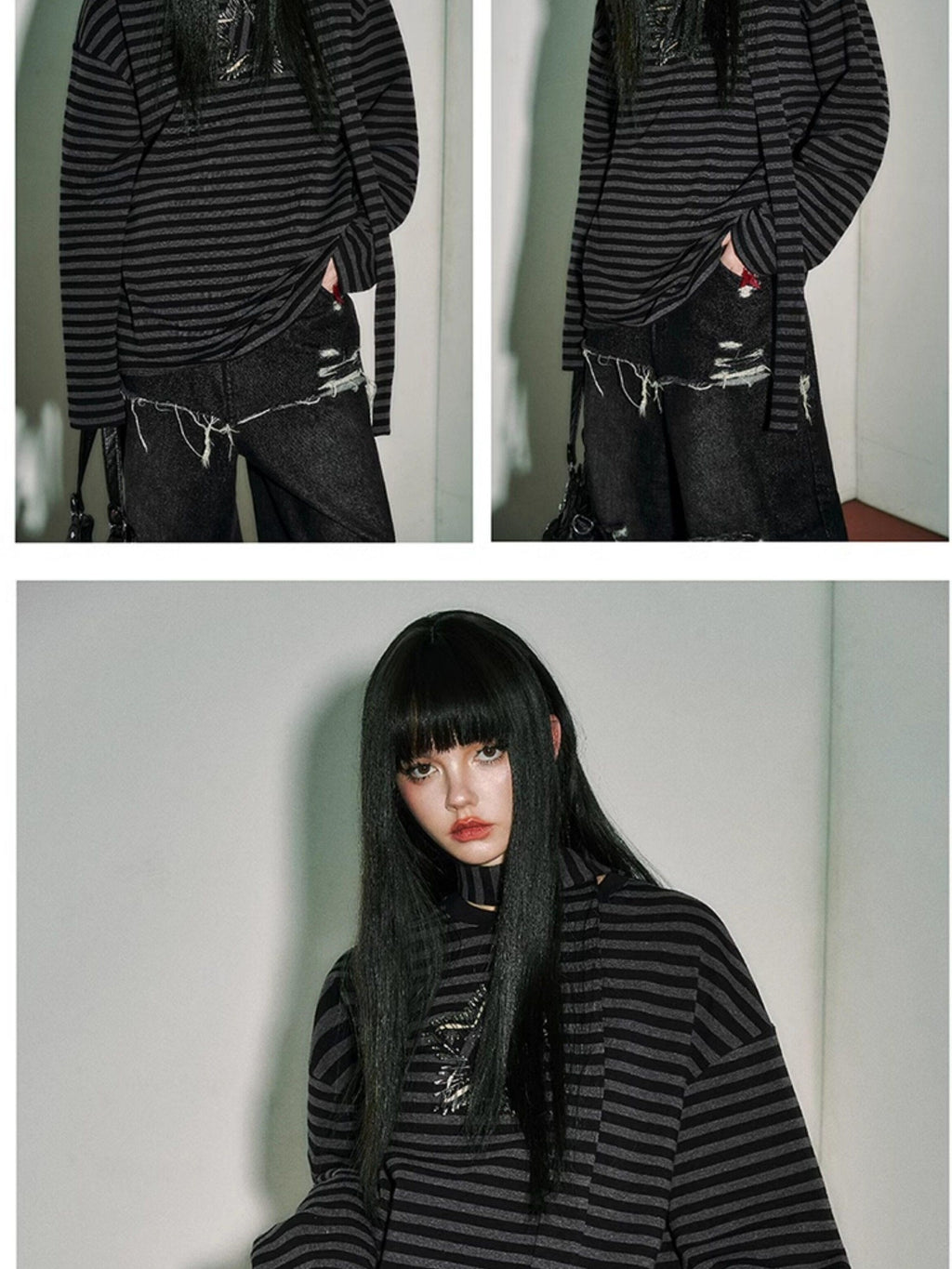 YUKAHOUSE Star Stripe Loose Punk Women's Cotton Blend Long Sleeve T-shirts