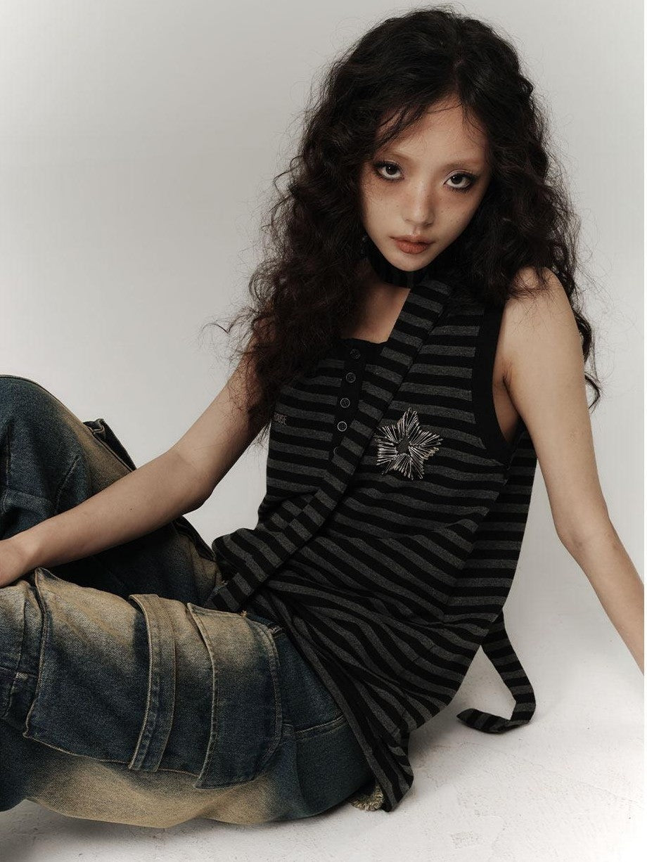 YUKAHOUSE Star Stripe Loose Punk Women's Cotton Blend Long Sleeve T-shirts