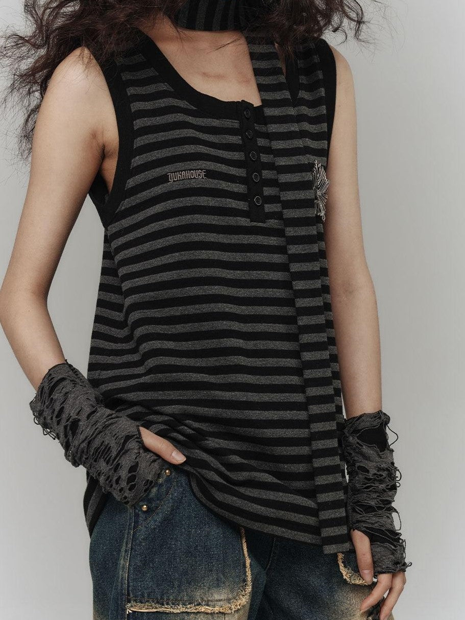 YUKAHOUSE Star Stripe Loose Punk Women's Cotton Blend Long Sleeve T-shirts