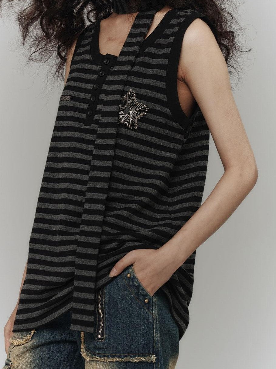 YUKAHOUSE Star Stripe Loose Punk Women's Cotton Blend Long Sleeve T-shirts