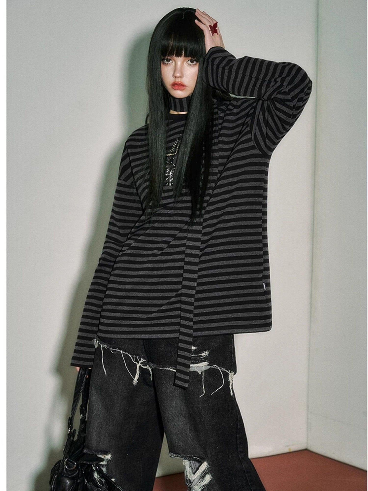 YUKAHOUSE Star Stripe Loose Punk Women's Cotton Blend Long Sleeve T-shirts