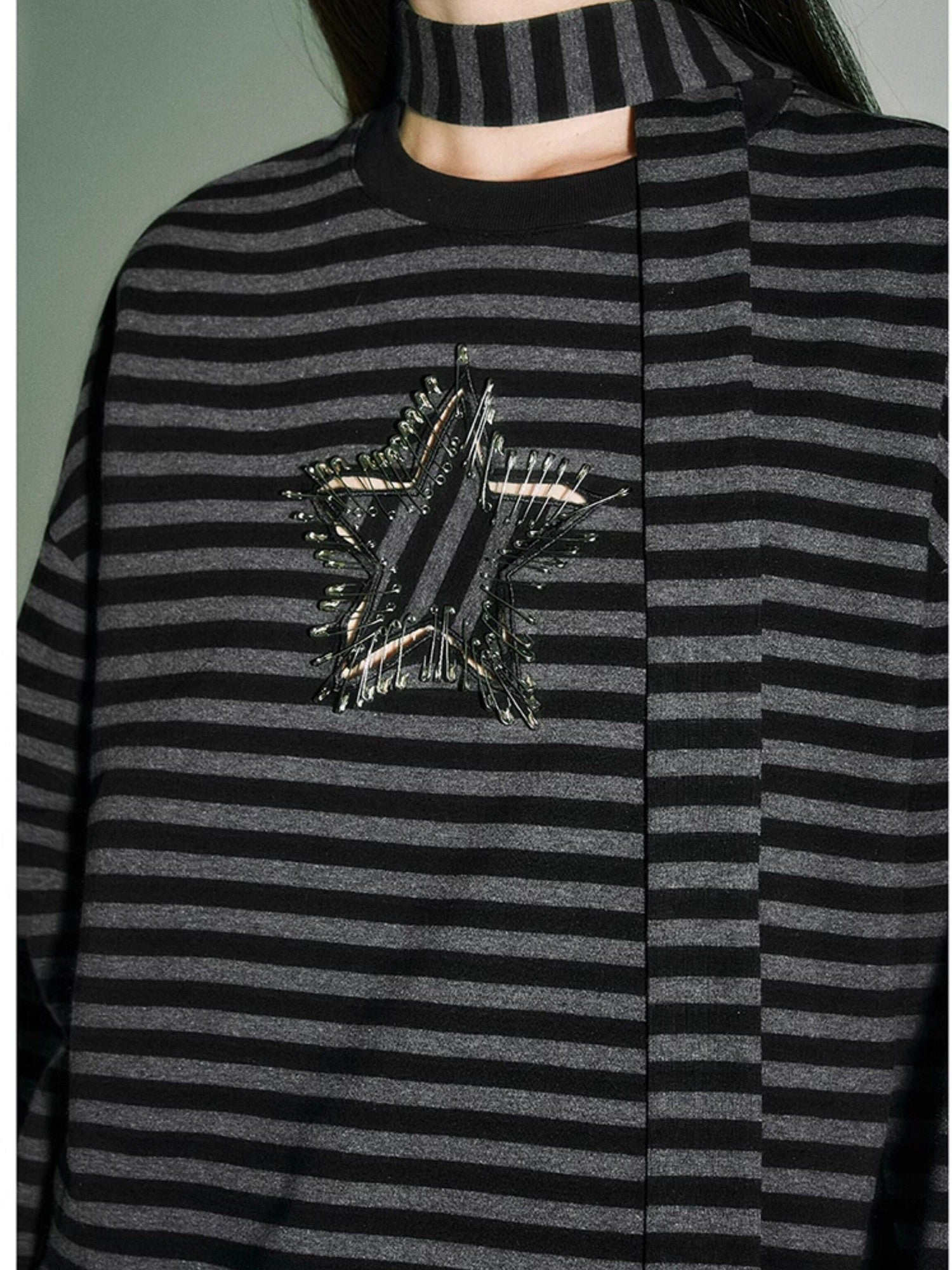 YUKAHOUSE Star Stripe Loose Punk Women's Cotton Blend Long Sleeve T-shirts