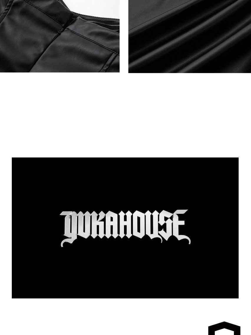 YUKAHOUSE Strapless A Line High Waist Women's Pu Leather Tube Mini Dresses