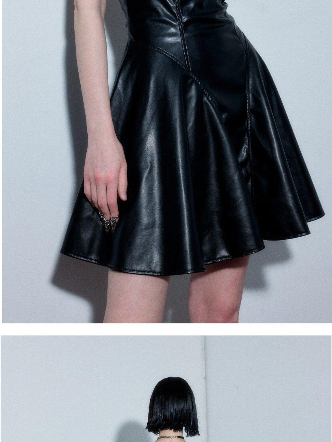 YUKAHOUSE Strapless A Line High Waist Women's Pu Leather Tube Mini Dresses