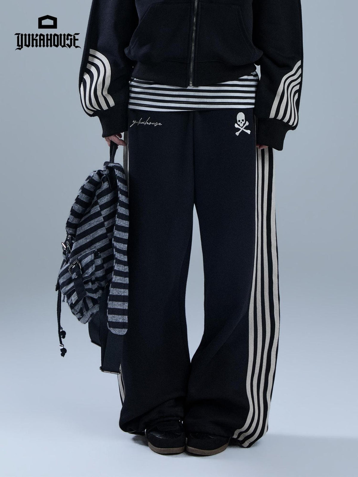 YUKAHOUSE Striped Embroidered Zip American Style Women's Cotton Straight-leg Pants