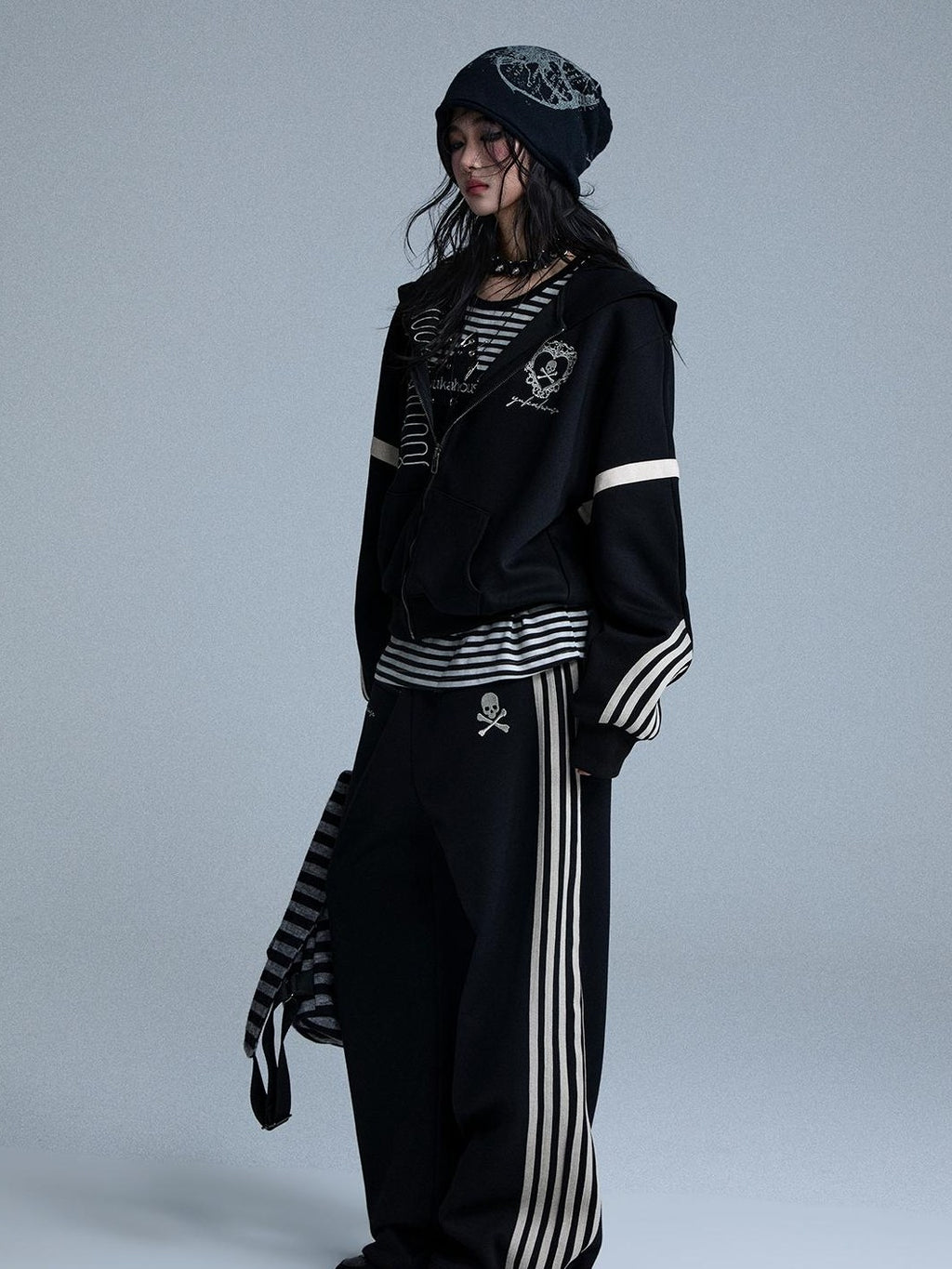 YUKAHOUSE Striped Embroidered Zip American Style Women's Cotton Straight-leg Pants