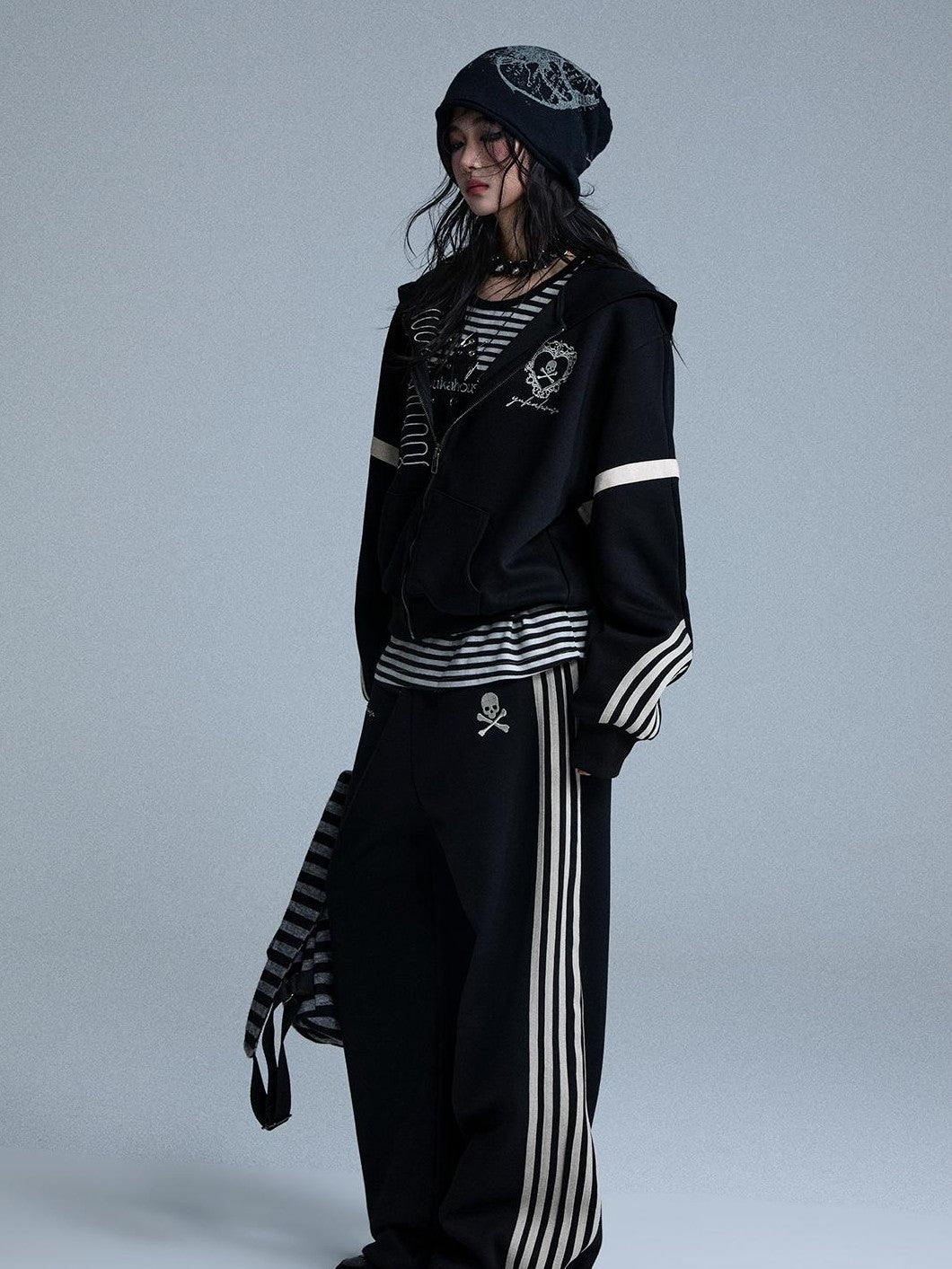 YUKAHOUSE Striped Embroidered Zip American Style Women's Cotton Straight-leg Pants