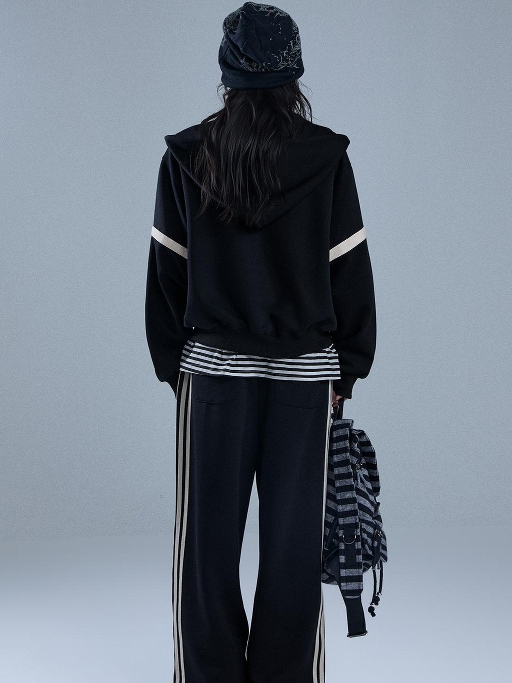 YUKAHOUSE Striped Embroidered Zip American Style Women's Cotton Straight-leg Pants