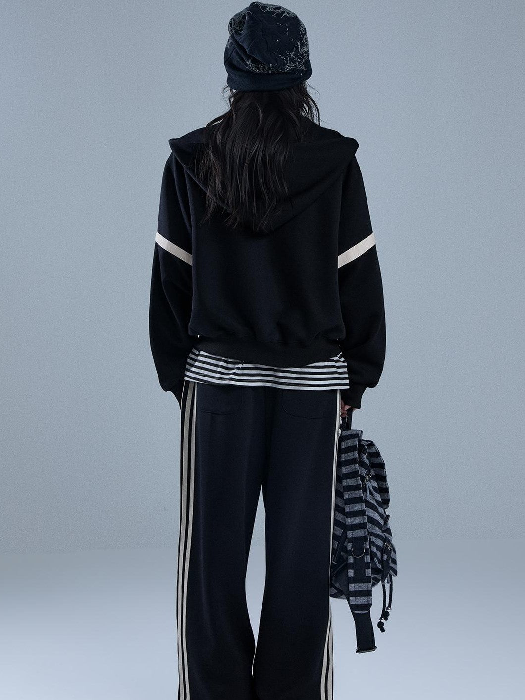 YUKAHOUSE Striped Embroidered Zip American Style Women's Cotton Straight-leg Pants