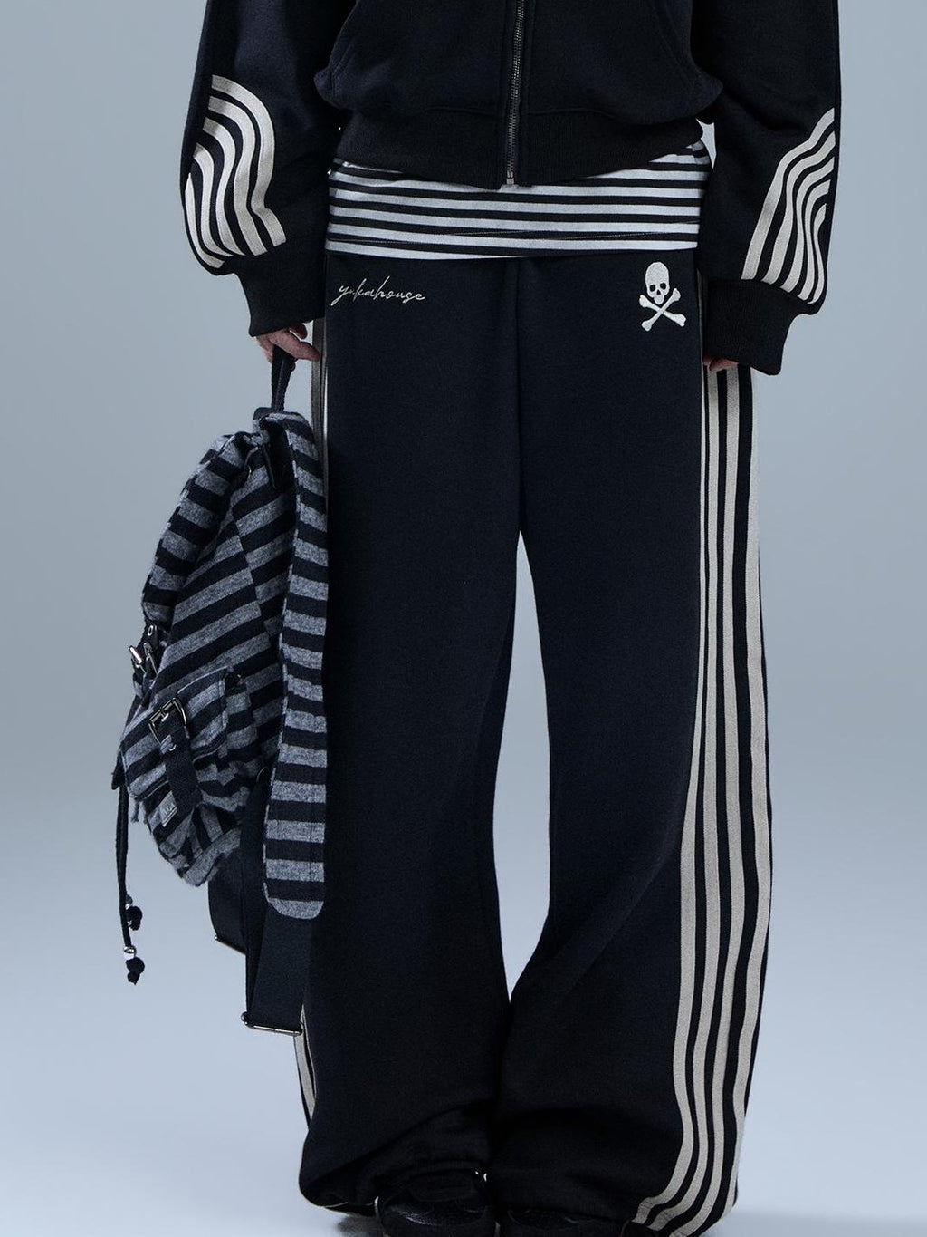 YUKAHOUSE Striped Embroidered Zip American Style Women's Cotton Straight-leg Pants