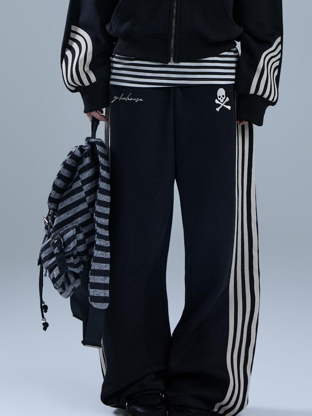 YUKAHOUSE Striped Embroidered Zip American Style Women's Cotton Straight-leg Pants