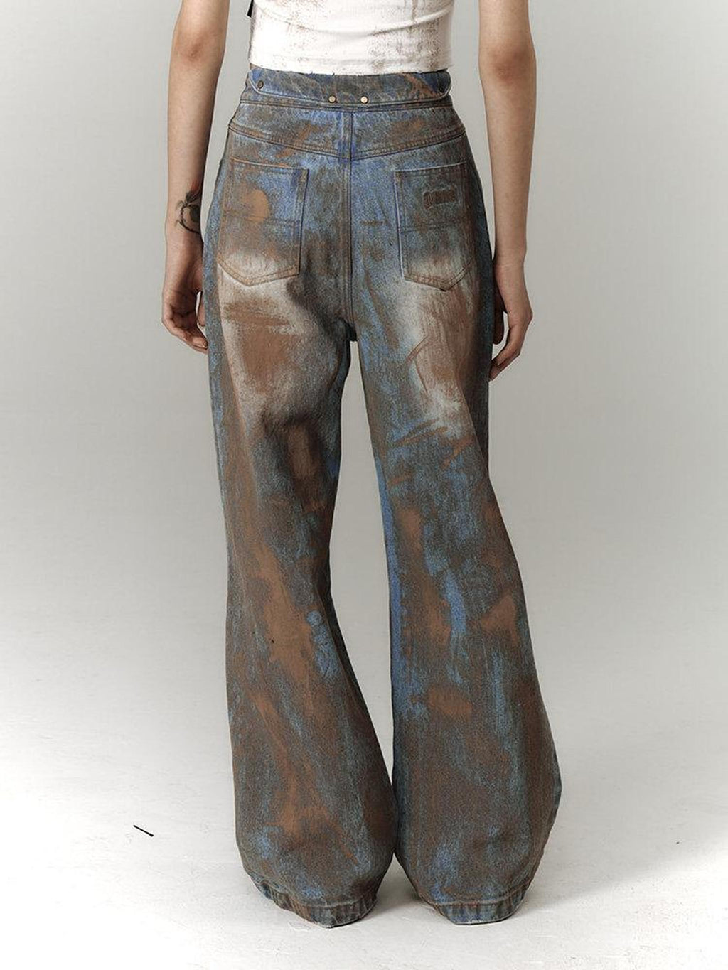 YUKAHOUSE Tie Dye Washed Distressed Vintage Women's Denim Straight-leg Jeans
