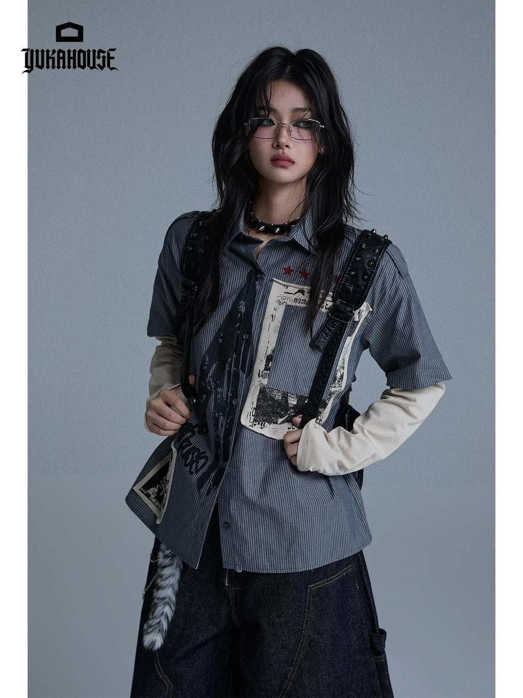 YUKAHOUSE Vintage American Street Patchwork Print Women's Cotton Print Shirts