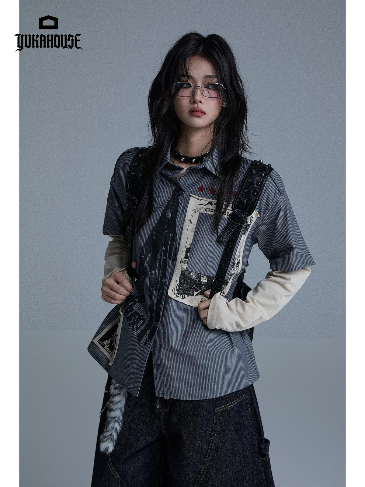 YUKAHOUSE Vintage American Street Patchwork Print Women's Cotton Print Shirts