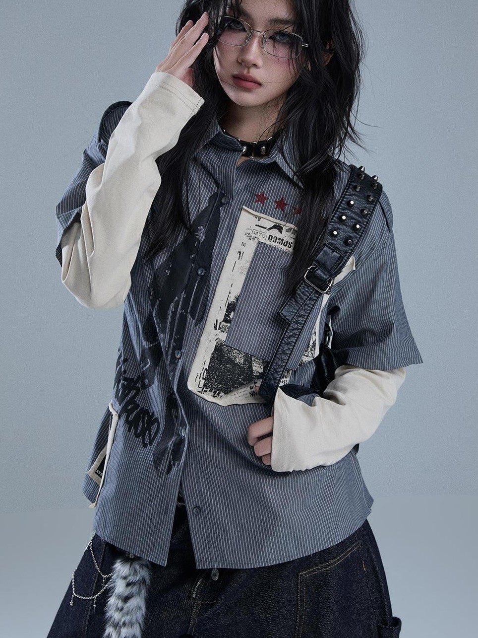 YUKAHOUSE Vintage American Street Patchwork Print Women's Cotton Print Shirts