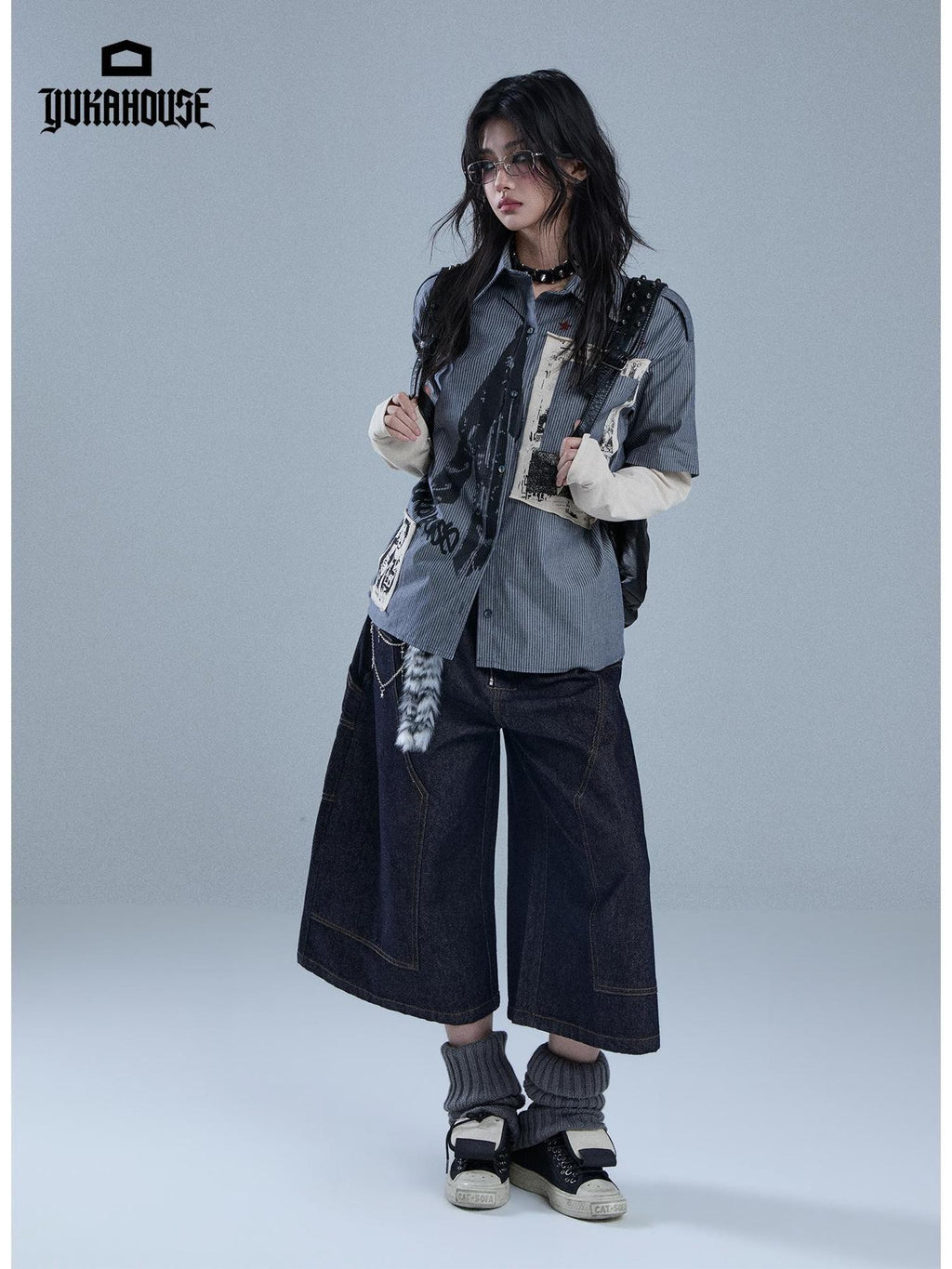 YUKAHOUSE Vintage American Street Patchwork Print Women's Cotton Print Shirts