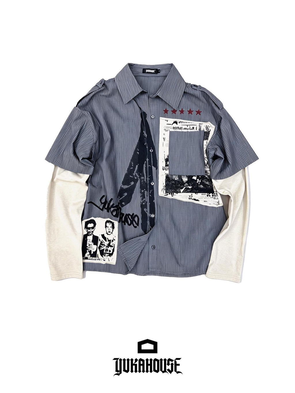 YUKAHOUSE Vintage American Street Patchwork Print Women's Cotton Print Shirts