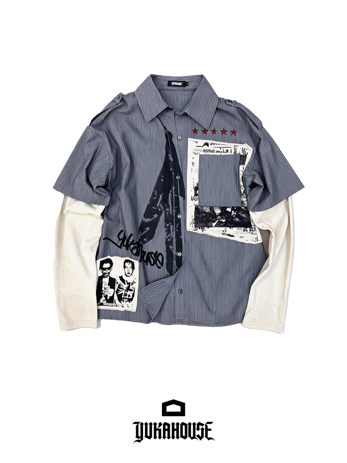 YUKAHOUSE Vintage American Street Patchwork Print Women's Cotton Print Shirts
