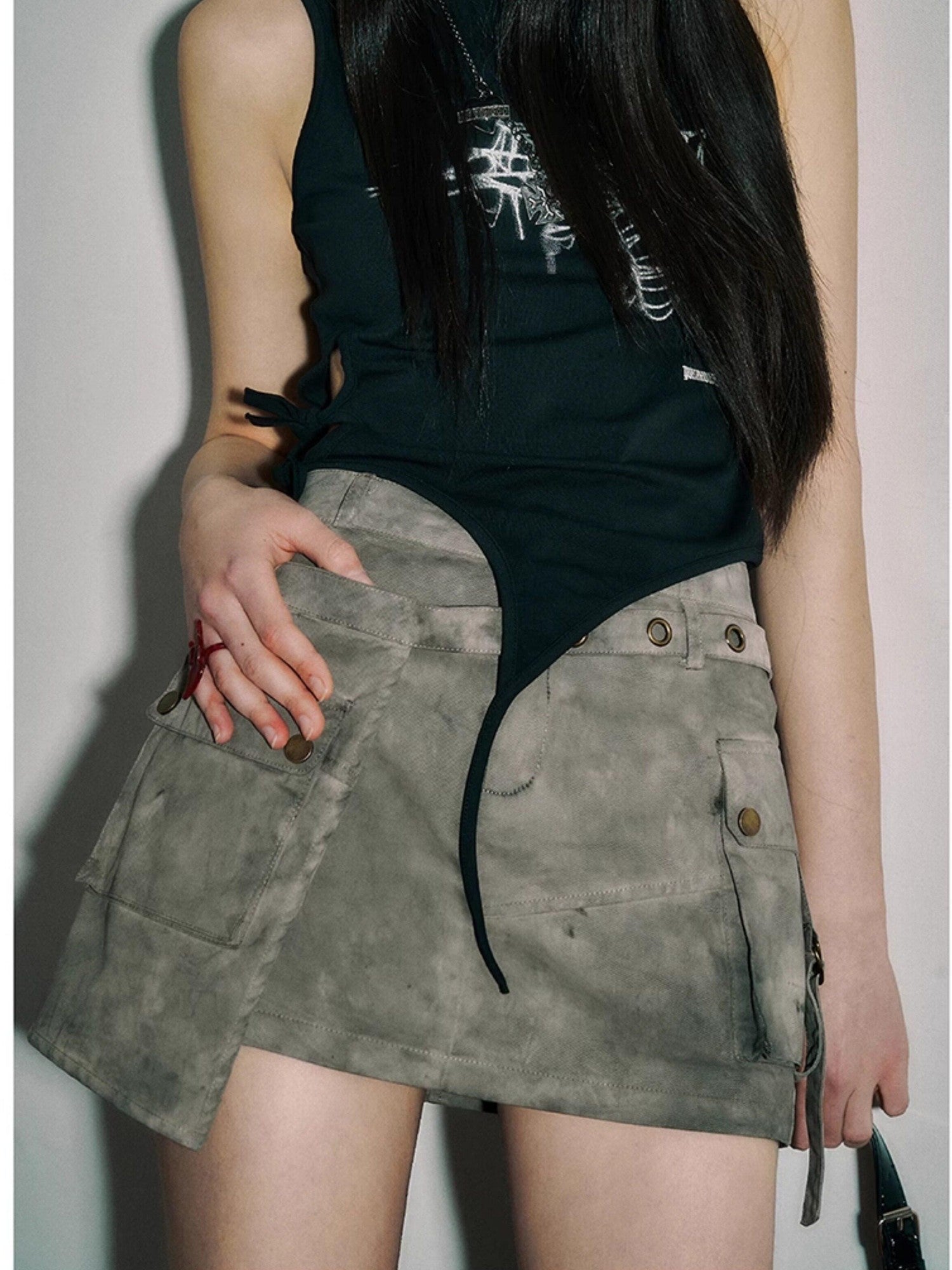 YUKAHOUSE Vintage Distressed Punk Denim Bodycon A Line Women's Cotton Mini Skirts